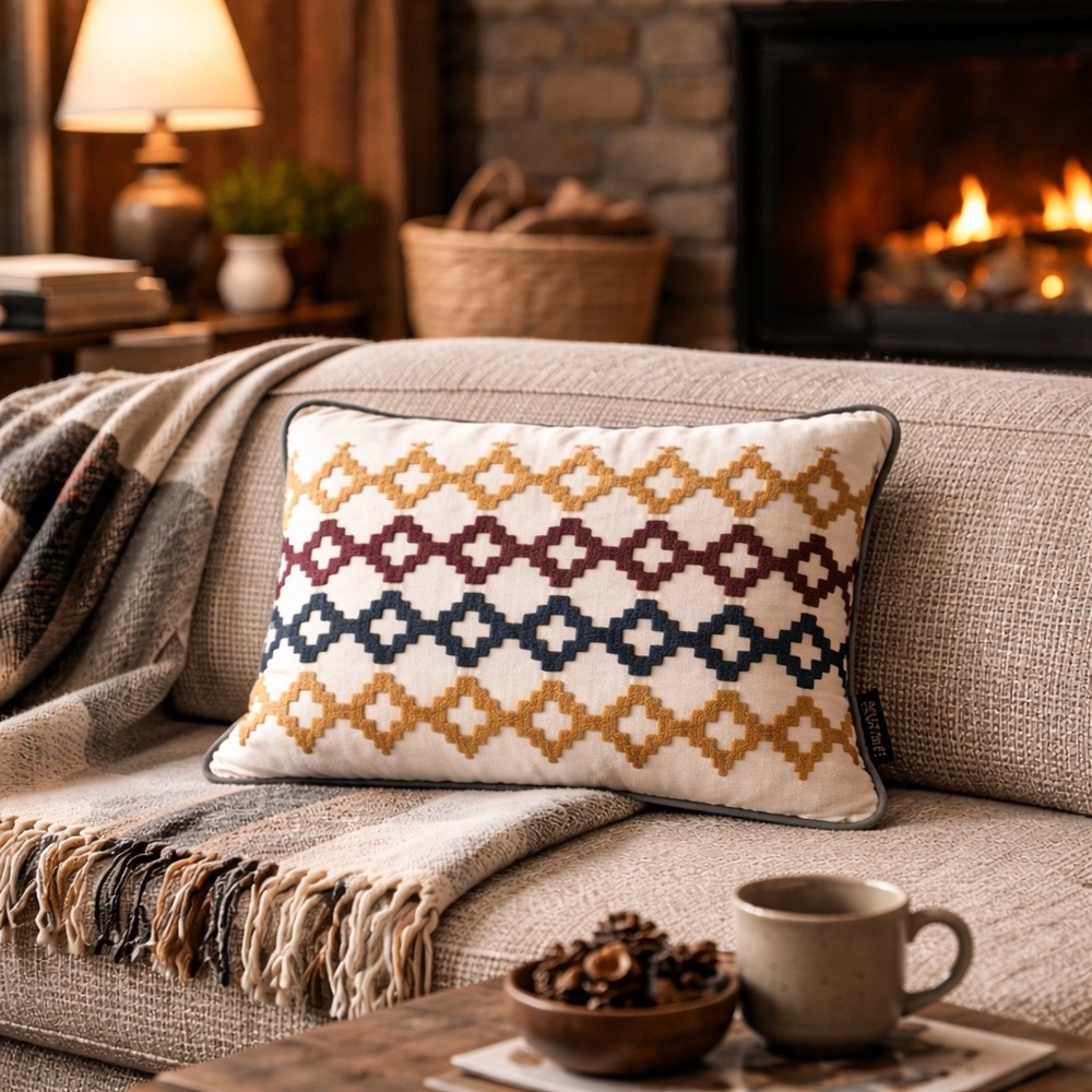 New Pendleton Cotton Lumbar Pillow 16”x12” Embroidered Geometric Southwestern